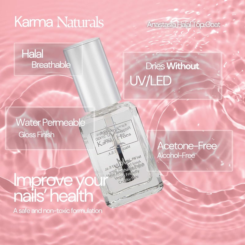 karma organic Karma Halal Certified Nail Polish- Truly Breathable Cruelty Free and Vegan - Oxygen Permeable Wudu Friendly Nail Enamel (Breathable Top Coat - ANASTASIA) - Image 3